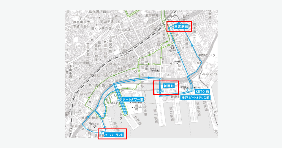 神戸市「ポートループ」運行ルート上のスマートバス停設置バス停